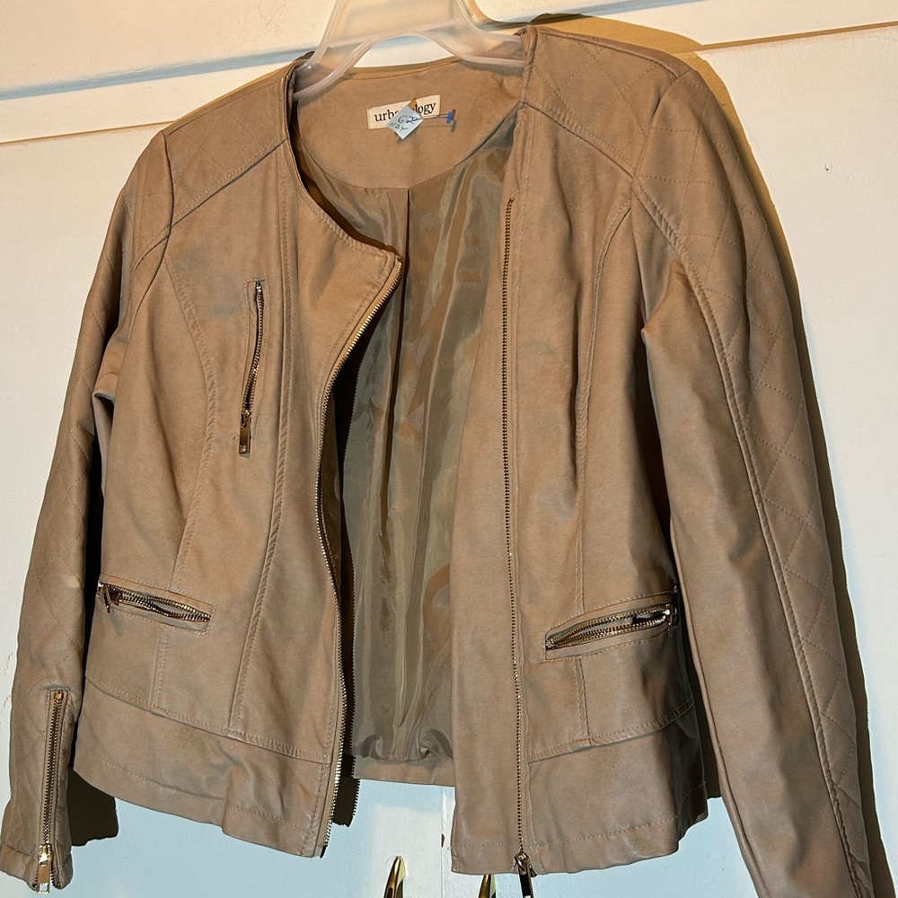 Urbanology Beige Faux Leather Moto Jacket - Picture 15 of 15